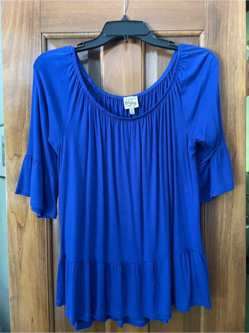 Como Vintage Royal Blue Ruffled Peasant Tunic